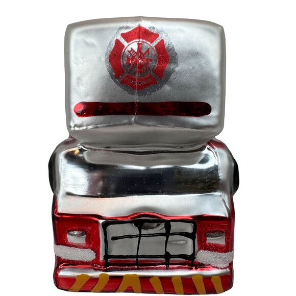 Fire Truck Glass Ornament Christmas Ladder Tender LT Red and Silver NEW w/ TAGS - Picture 3 of 7